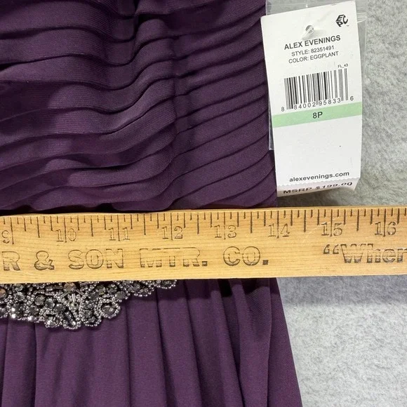 Alex Evenings Dress Womens 8P Purple Beaded Cowl Neck Formal Gown New 82351491 - Picture 4 of 9